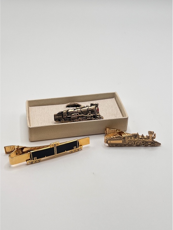 Swank Other - Vintage Railroad Train Tie Clip Pin Lot Swank Pennsylvania Locomotive 3 Pc